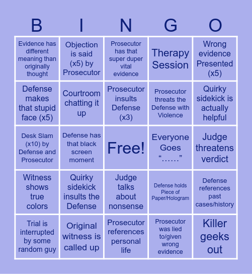 Ace Attorney DLC BINGO Card