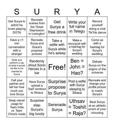 Ravi's Rajus Bingo Card