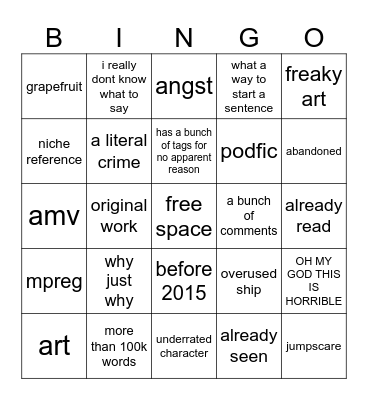 ao3 bino Bingo Card