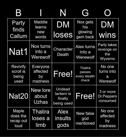 Dragonblood's Legacy 50th session Bingo Card