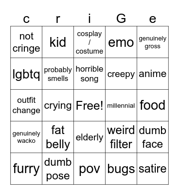 cringetok!!one!! Bingo Card