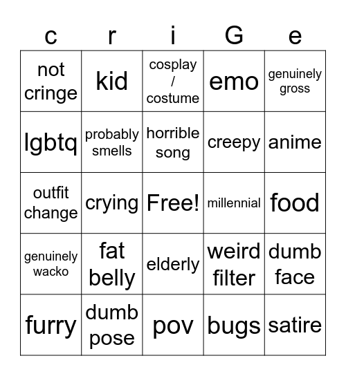 cringetok!!one!! Bingo Card