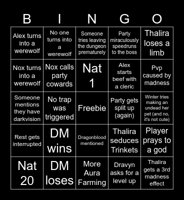 Dragonblood's Legacy 50th session Bingo Card