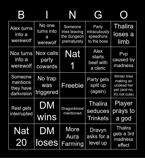 Dragonblood's Legacy 50th session Bingo Card