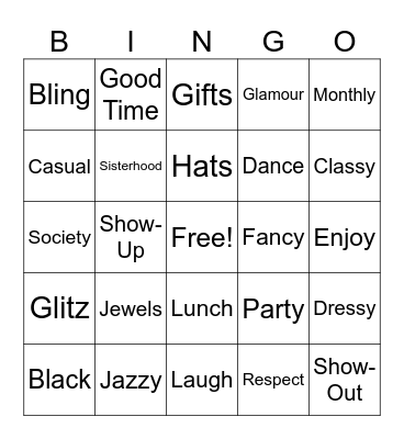 JAZZY HATS & JEWELS BINGO Card