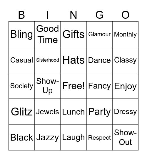 JAZZY HATS & JEWELS BINGO Card
