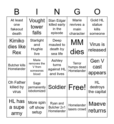 Boys finale Bingo Card