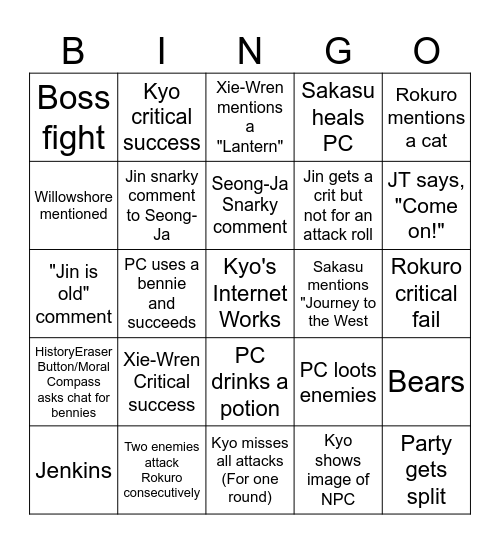 Seasons of Ghosts Bingo Card