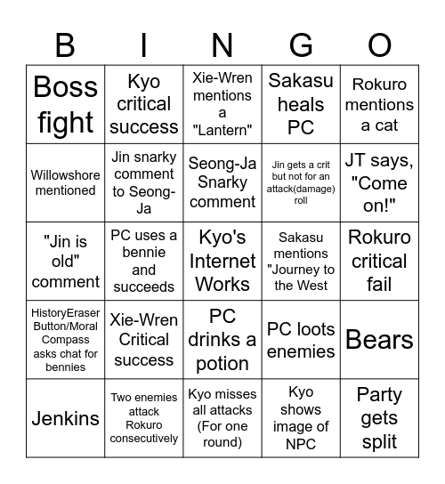 Seasons of Ghosts Bingo Card