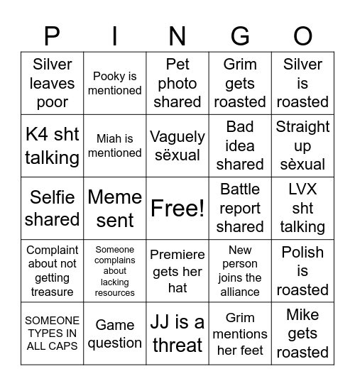 POOR BINGO Card
