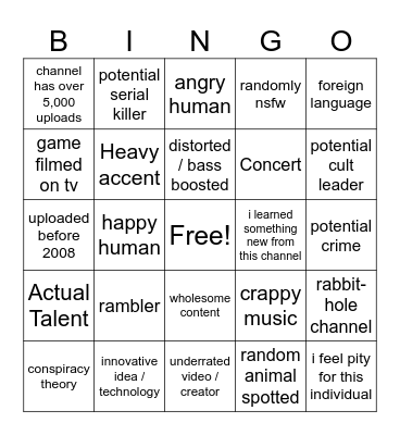 youtube recycle bin Bingo Card