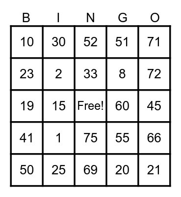 House Bingo Card