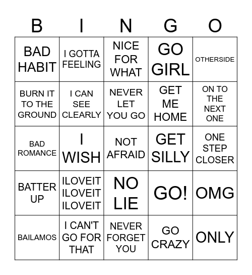 B.I.N.G.O. Bingo Card
