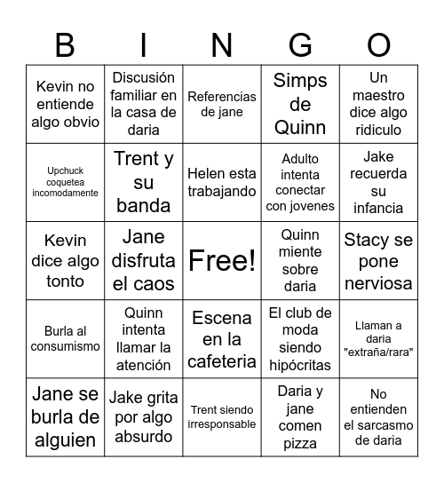 Daria Bingo Card