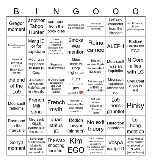 Intervallo 9.5-2 and Canto 10 Bingo Card