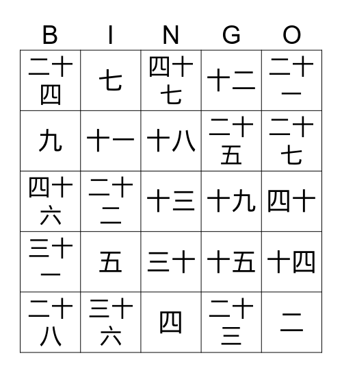 year 8 Bingo Card