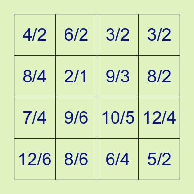 Improper Fraction Bingo Card