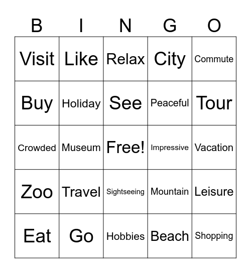 EXPERIENCES Bingo Card