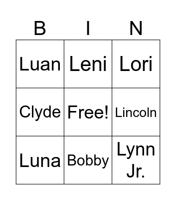 The Loud House Bingo Card