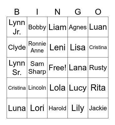 The Loud House Bingo Card
