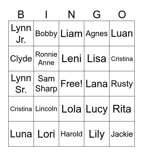 The Loud House Bingo Card