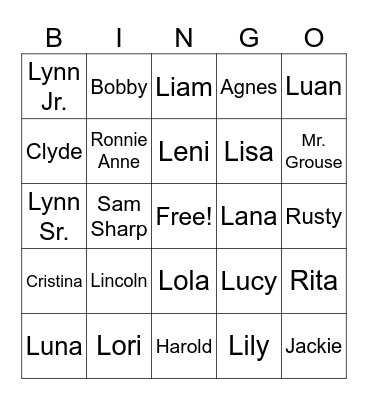 The Loud House Bingo Card
