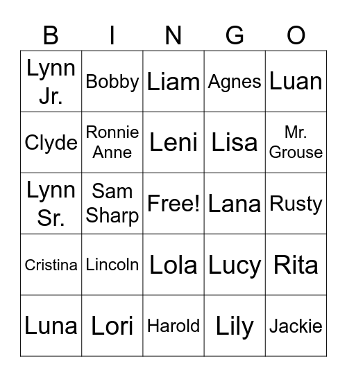 The Loud House Bingo Card
