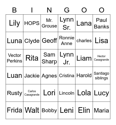 The Loud House Bingo Card