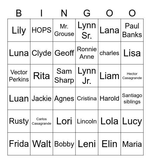 The Loud House Bingo Card