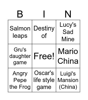 Nintendo Direct Predictions 2003 Bingo Card