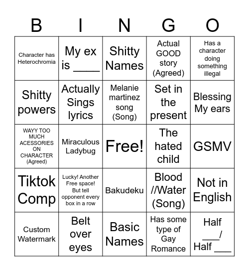 Gacha Life Bingo Card