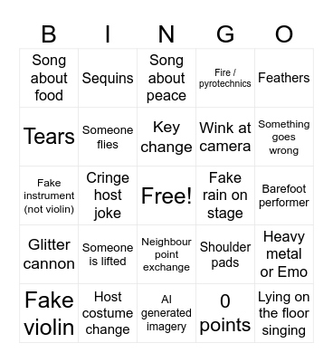 Eurovision 2026 Bingo Card