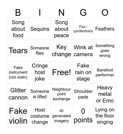 Eurovision 2026 Bingo Card