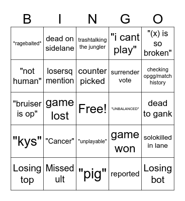 elemental bingo Card