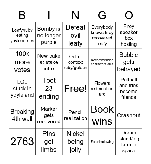 Bfdia 25 Bingo Card