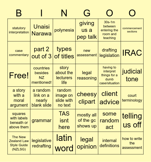 Legal 103 Week 12 - Legal Writing Part II Bingo Card