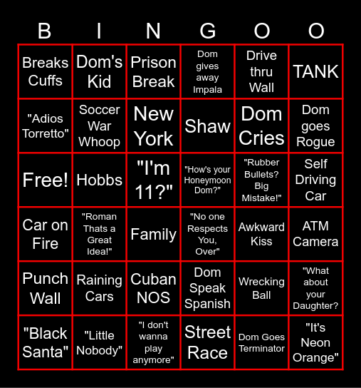 F8 Bingo Card