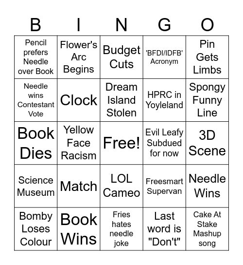 BFDIA 25 Bingo Card