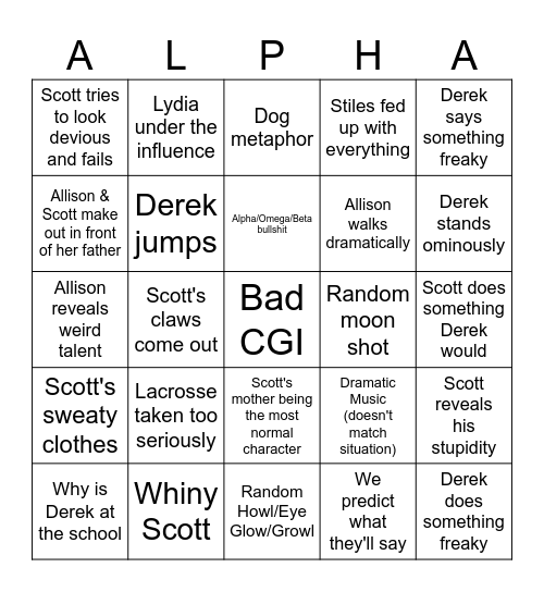 General Teen Wolf Bingo Card