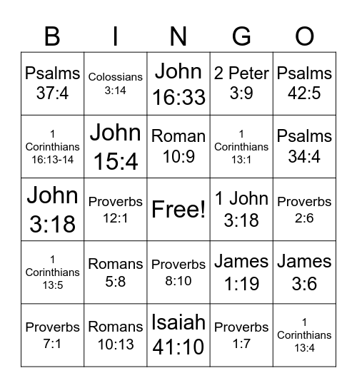 Scipture Bingo Card