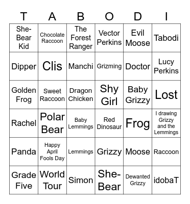 Grizzy and the Lemmings Bingo Card