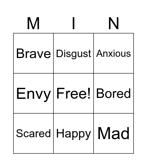 Emotions Bingo Card