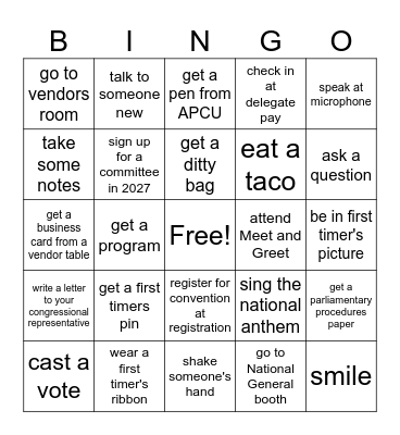 First Timer's check in at Bingo Card