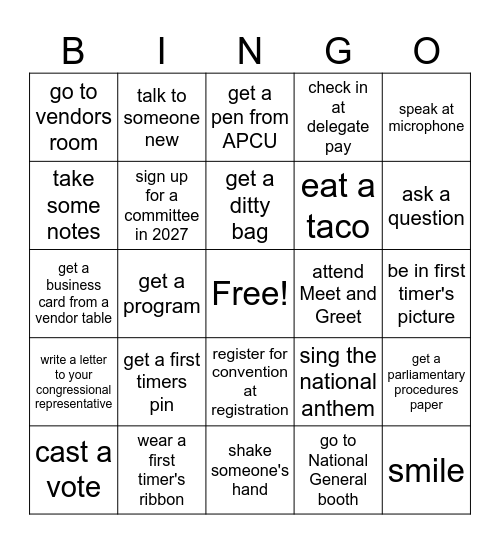 First Timer's check in at Bingo Card