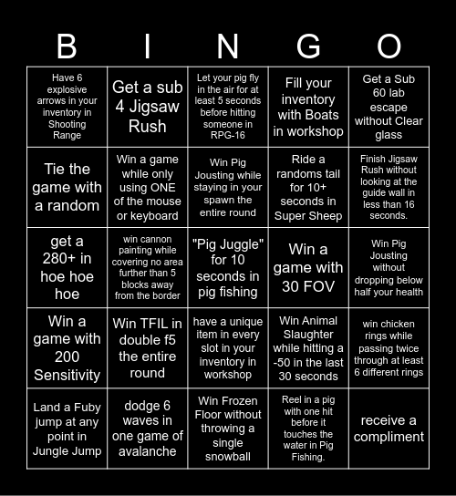 Party games HARD bingo Card