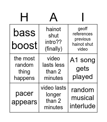 A1 bingo Card
