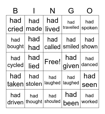 Past Perfect Bingo Card