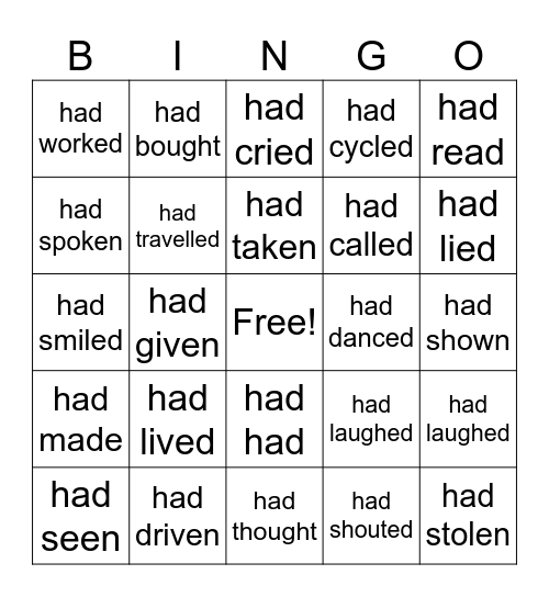 Past Perfect Bingo Card