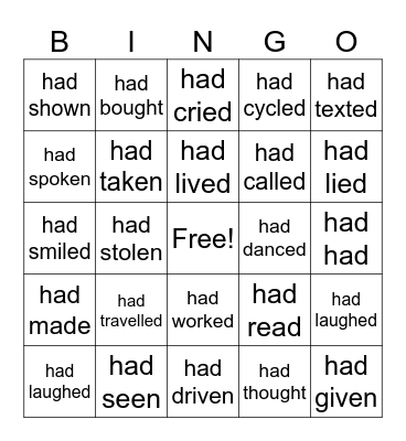 Past Perfect Bingo Card