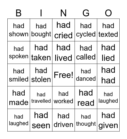Past Perfect Bingo Card